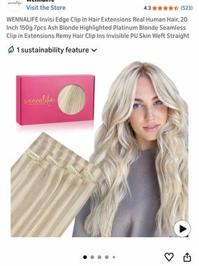 20” Wennalife Ash Blonde Invisible Wire Hair Extensions - Platinum Blonde
